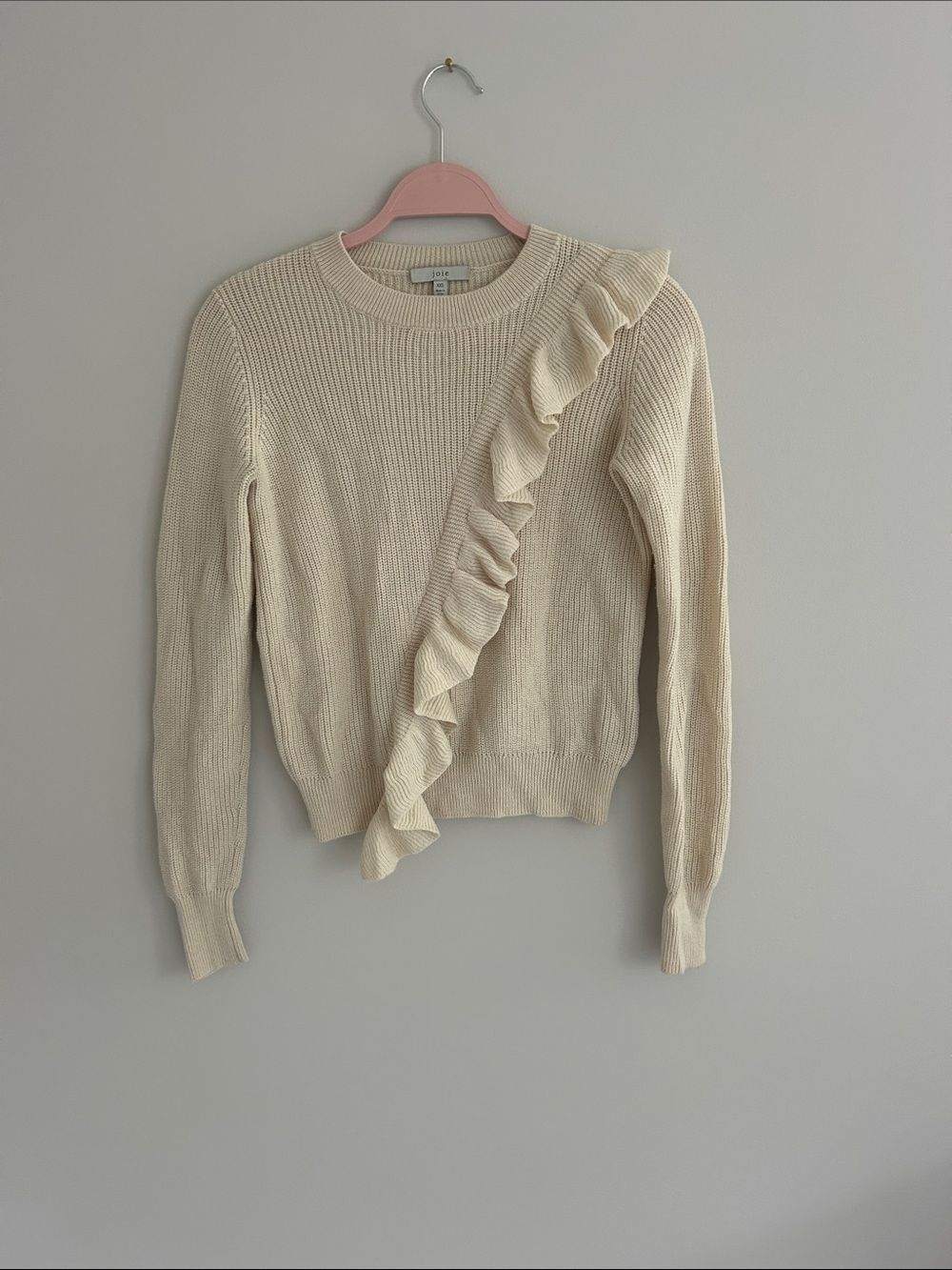 Joie Cream Ruffle Crewneck Sweater Wool Blend XXS Feminine Fall Preppy